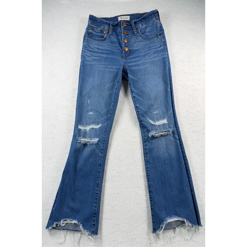 Madewell Cali Demi-Boot Bronson Wash Distressed Button Fly Jeans 25